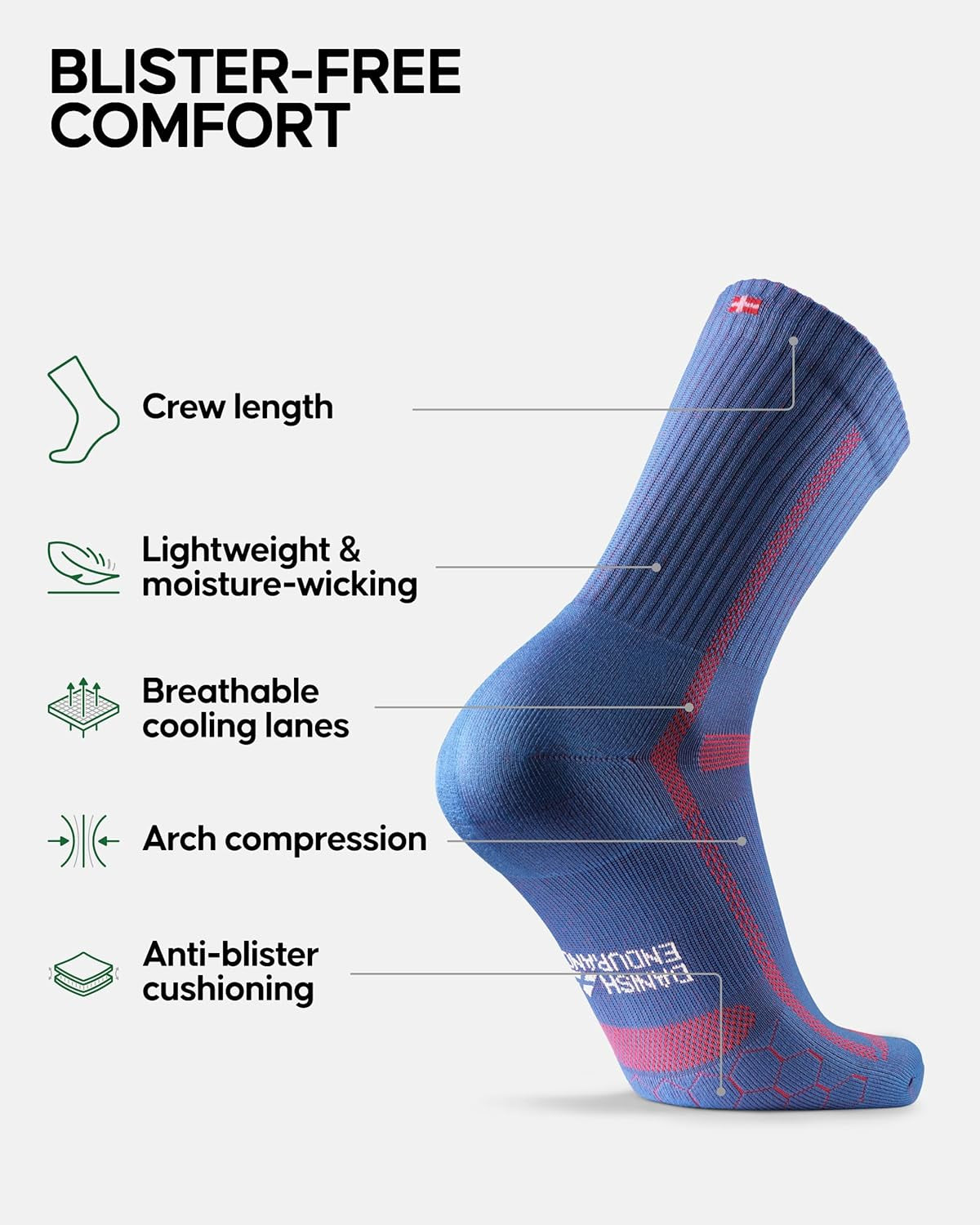 Running Socks, Crew Length, anti Blister, 3 & 5-Pack